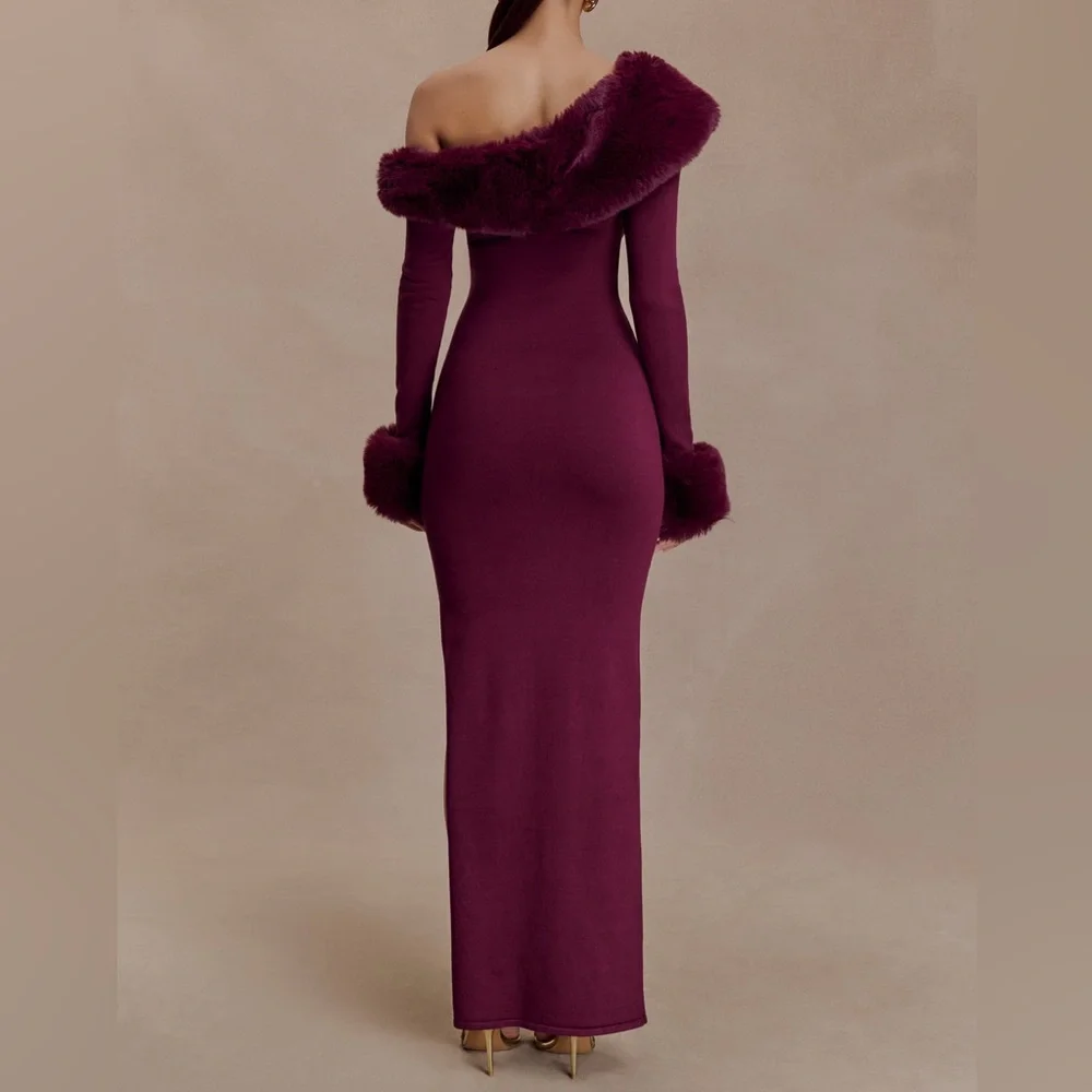 Faux Fur Knit Maxi Dress - Plum - Picture 2 of 3